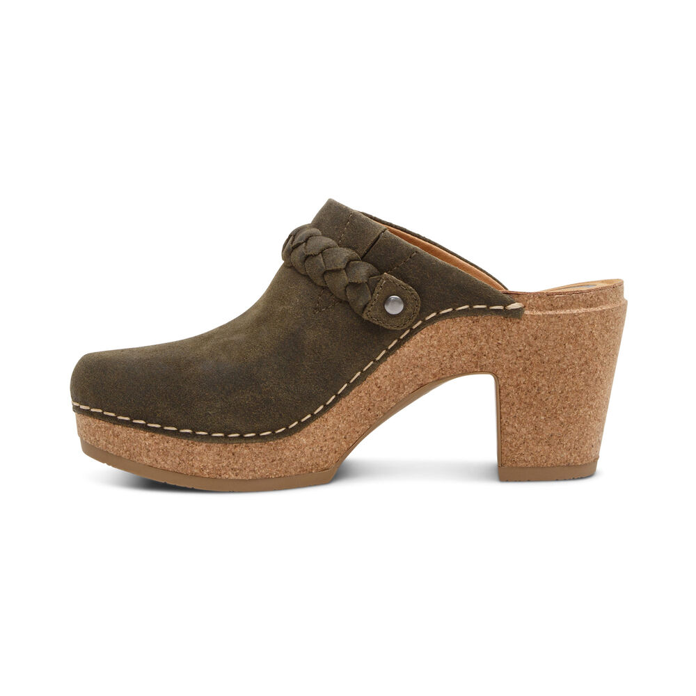 Aetrex Women's Corey Clogs - Olive | USA 4SPPWGT